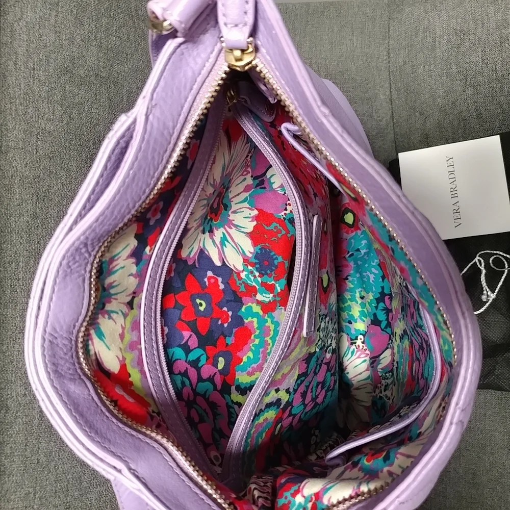 Vera Bradley Genuine Leather Quilted Molly Crossbody Lavender Purple Purse - Picture 13 of 16